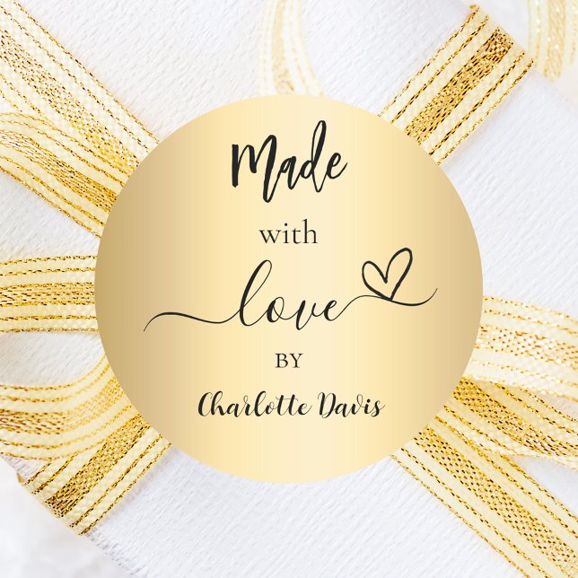 Made with love gold name classic round sticker (Creator Uploaded)