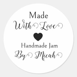 Made With Love Handmade Jam Modern Minimalist  Classic Round Sticker