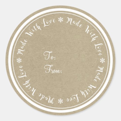 Made with Love Handmade Rustic Kraft Christmas Classic Round Sticker