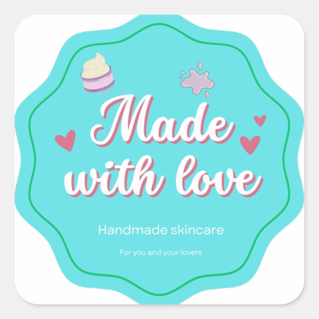 Made with Love Handmade skincare sticker (Front)