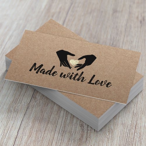 Made with Love Hands  Gold Heart Rustic Kraft Business Card