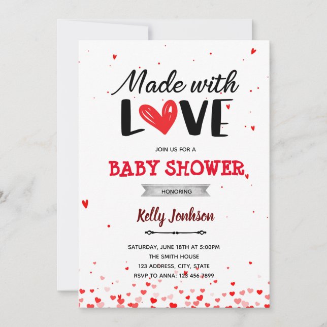 Made with love heart baby shower invitation (Front)