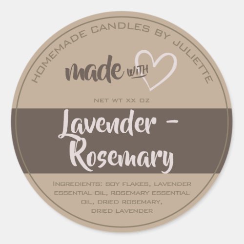 Made with Love Heart Candles Packaging Ingredients Classic Round Sticker