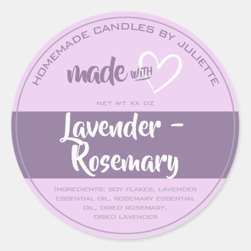 Made with Love Heart Candles Packaging Lavender Classic Round Sticker