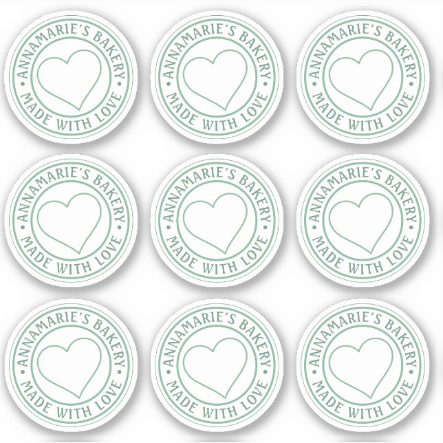 Made with Love Heart Homemade Business Green Clear Sticker (Front)