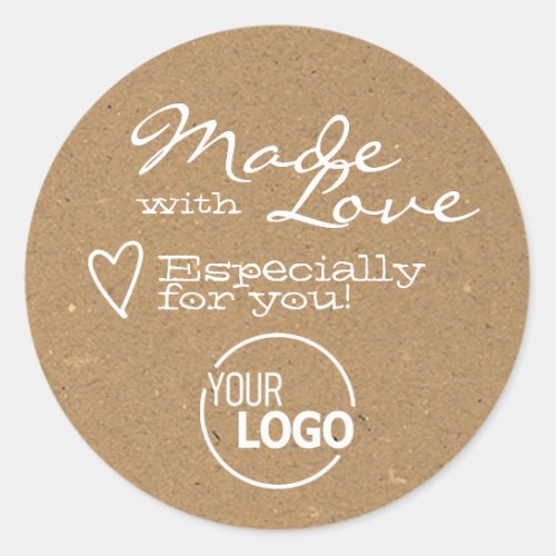 Made with Love Heart Kraft Paper Logo Template Classic Round Sticker