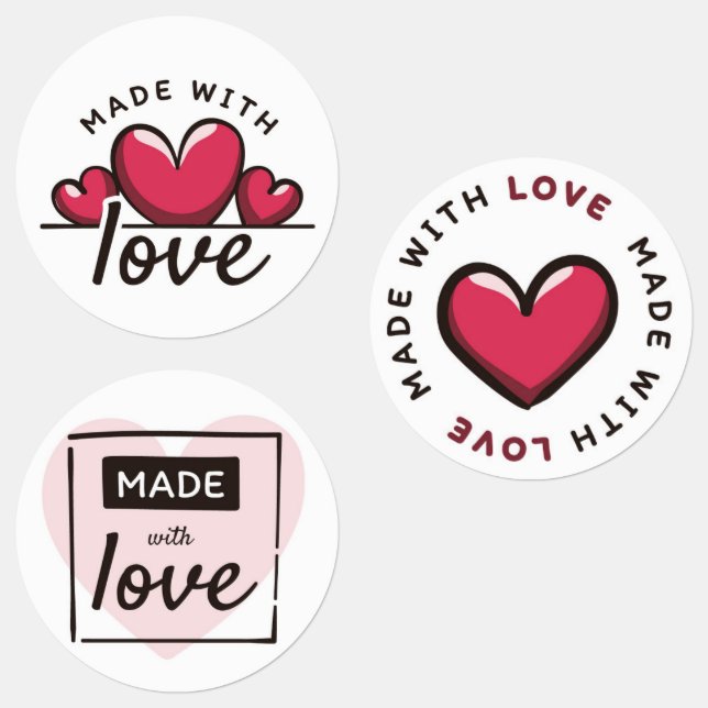 Made With Love Heart  Labels (Group)