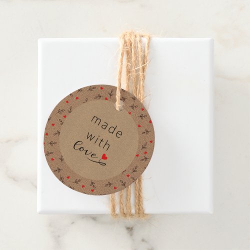 Made With Love Heart On Kraft Paper Favor Tags