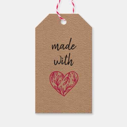 Made With Love Heart On Kraft Paper Gift Tag