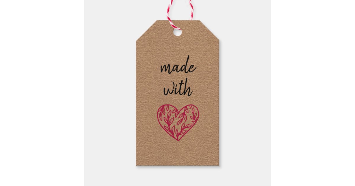 Made With Love Heart On Kraft Paper Gift Tag
