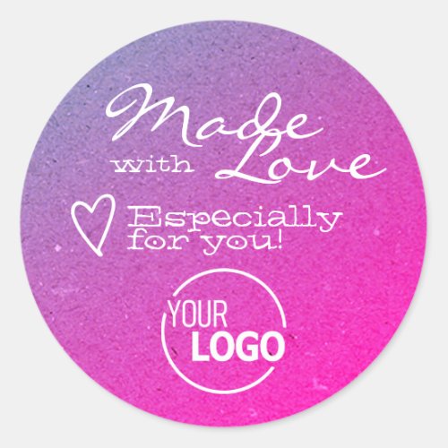 Made with Love Heart Pink Ombre Logo Template Cool Classic Round Sticker