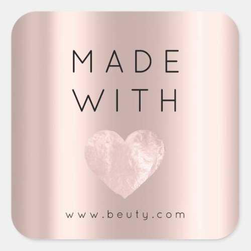 Made With Love Heart Pink Rose Web Name Rise Simpl Square Sticker