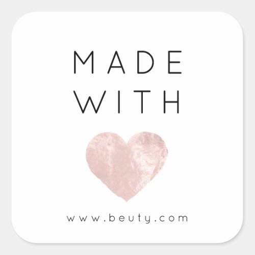 Made With Love Heart Pink Rose Web Name Simply Whi Square Sticker