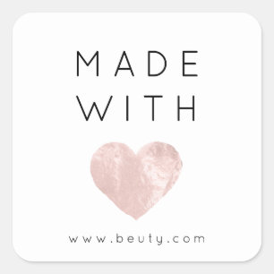 Made With Love Heart Pink Rose Web Name Simply Whi Square Sticker