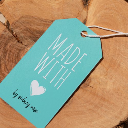 Made with Love Heart Robin Egg Blue Hang Tag