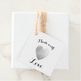 Made with Love Heart Stamp Faux Silver Foil Favor Tags