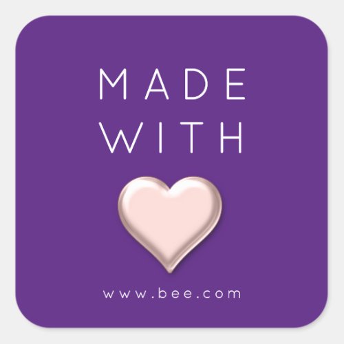 Made With Love Heart Web Name Rose Purple Simply Square Sticker