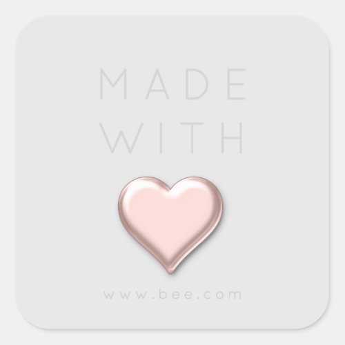 Made With Love Heart Web Rose Blush Grey Grey Simp Square Sticker