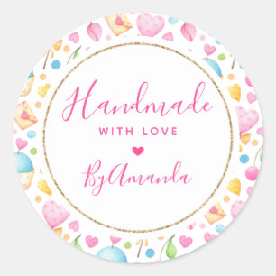 Made with Love Hearts and Muffins Pattern Classic Round Sticker