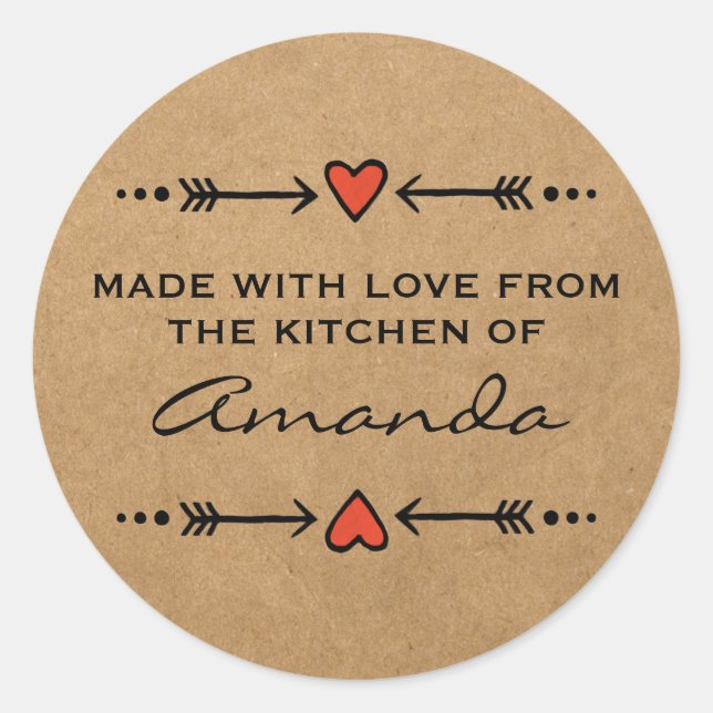 Made with Love Hearts Arrows Kitchen Paper Classic Round Sticker (Front)