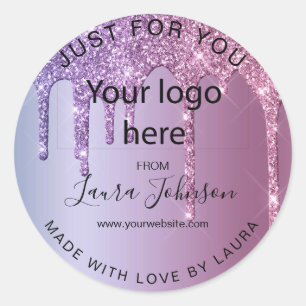 made with love holograph drips add your logo classic round sticker