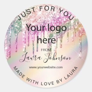 made with love holograph drips add your logo classic round sticker