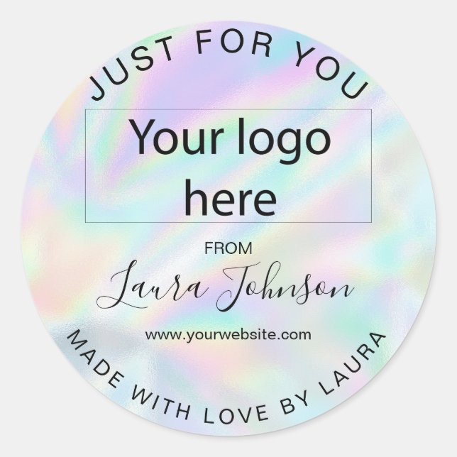 made with love holograph drips add your logo classic round sticker (Front)