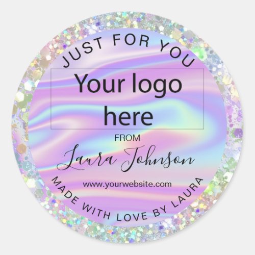 made with love holograph foil add your logo classi classic round sticker