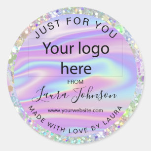 made with love holograph foil add your logo classi classic round sticker