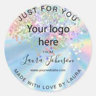 made with love holograph foil add your logo classic round sticker