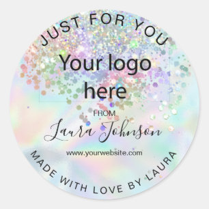 made with love holograph foil add your logo classic round sticker