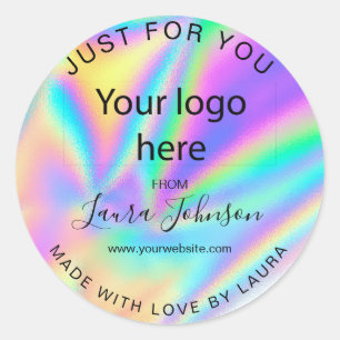 made with love holograph foil add your logo classic round sticker