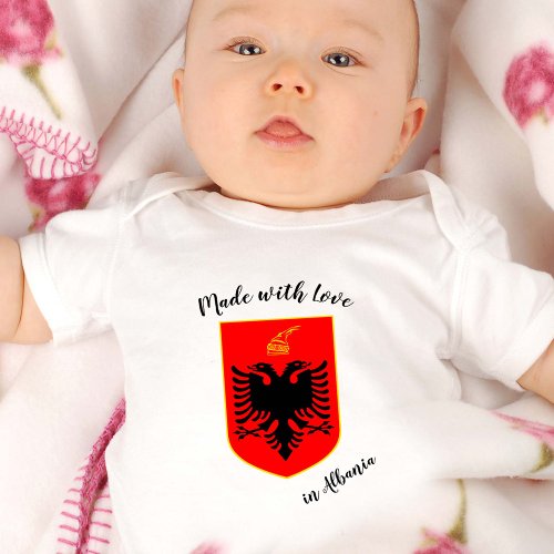 Made with Love in Albania  Albanian flag Baby Bodysuit
