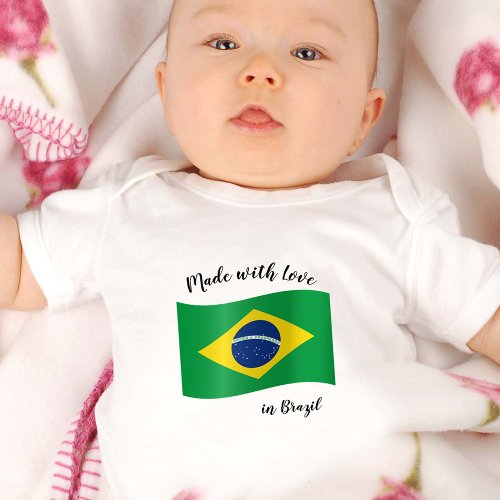 Made with Love in Brazil  Brazilian flag Baby Bodysuit