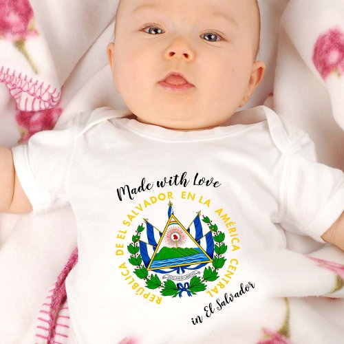 Made with Love in El Salvador  El Salvador flag Baby Bodysuit
