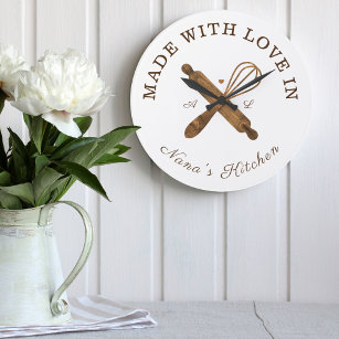 Made With Love In Nana's Kitchen Whisk Bakery Large Clock