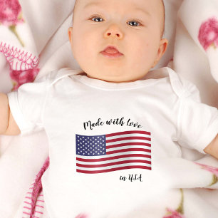 Made with Love in USA / American flag Baby Bodysuit