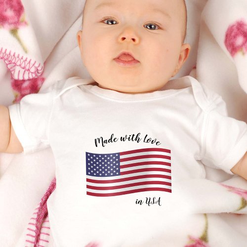 Made with Love in USA  American flag Baby Bodysuit