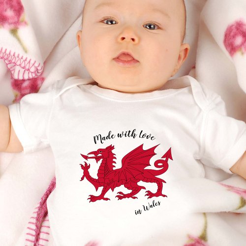 Made with Love in Wales  Welsh flag Baby Bodysuit