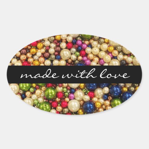 Made With Love Jewelry Business Colorful Beads Oval Sticker