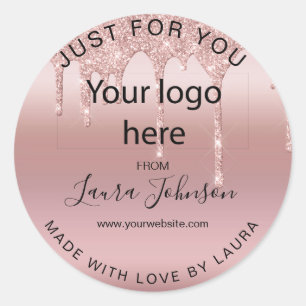 made with love just for you glitter drip rose gold classic round sticker