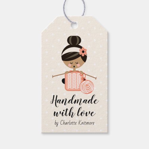 Made with Love Knitter Black Hair Dark Skin Tone Gift Tags