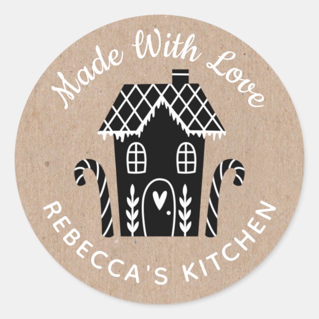 Made With Love Kraft Christmas Classic Round Stick Sticker (Front)