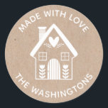 Made with Love Kraft Christmas House Sticker<br><div class="desc">A kraft paper and white Scandinavian Christmas house sticker with the words Made with love.  Personalize it with your family name. Fun for your homemade or handmade Christmas neighbor treats and gifts,  or for your craft business. Designed for you by Blackberry Boulevard.</div>