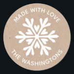 Made with Love Kraft Christmas Snowflake Sticker<br><div class="desc">A kraft paper and white snowflake sticker with the words Made with love.  Personalize it with your family name. Fun for your homemade or handmade Christmas neighbor treats and gifts,  or for your craft business. Designed for you by Blackberry Boulevard.</div>