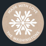 Made with Love Kraft Christmas Snowflake Sticker<br><div class="desc">A kraft paper and white snowflake sticker with the words Made with love.  Personalize it with your family name. Fun for your homemade or handmade Christmas neighbor treats and gifts,  or for your craft business. Designed for you by Blackberry Boulevard.</div>