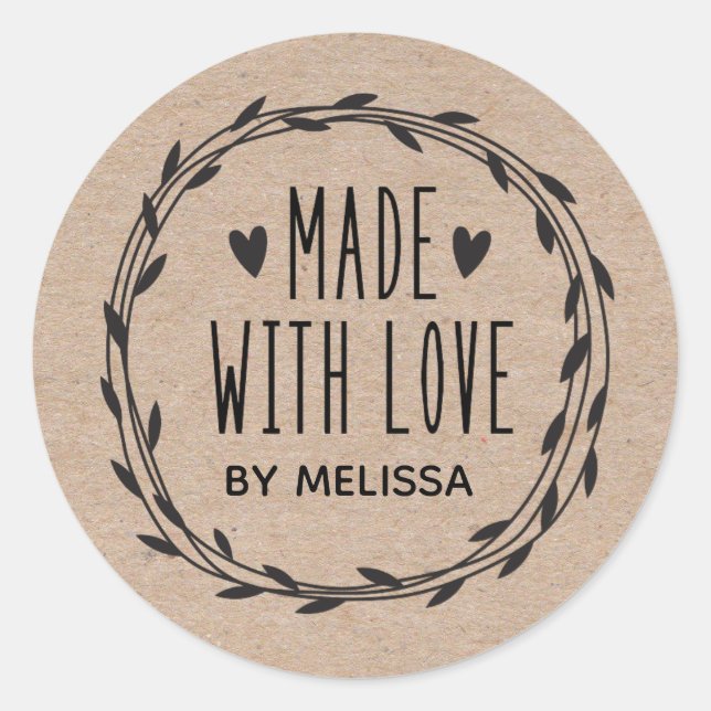 Made With Love Kraft Classic Round Sticker (Front)