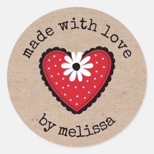 Made With Love Kraft Heart Classic Round Sticker