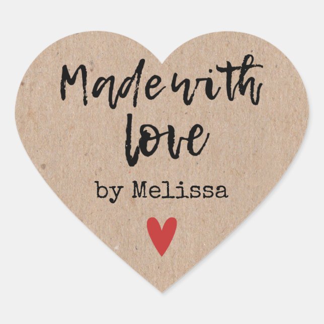 Made With Love Kraft Heart Sticker (Front)