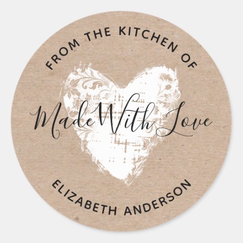 Made With Love Kraft Personalized  Classic Round S Classic Round Sticker